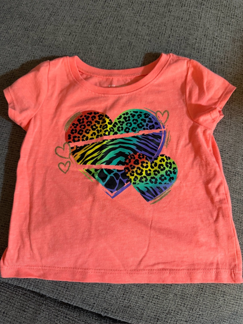 The Children's Place Neon Coral Short-Sleeve Tee with Rainbow Animal Heart